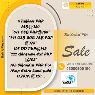 Residential Plot for Sale in Sector B - Takbeer Block -  Bahria Town, Lahore - (BP-171253)