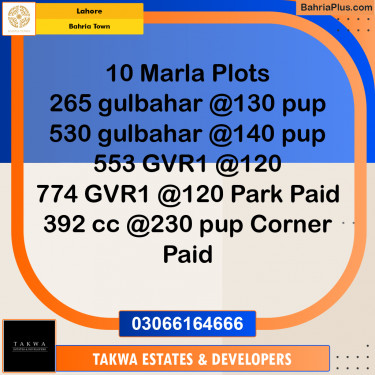 Residential Plot for Sale in Sector C - Gulbahar Block -  Bahria Town, Lahore - (BP-171336)