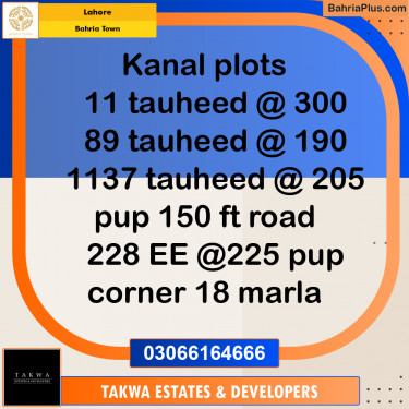 Residential Plot for Sale in Sector F - Tauheed Block -  Bahria Town, Lahore - (BP-171338)