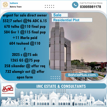 Residential Plot for Sale in Sector B - Safari Villas -  Bahria Town, Lahore - (BP-171341)