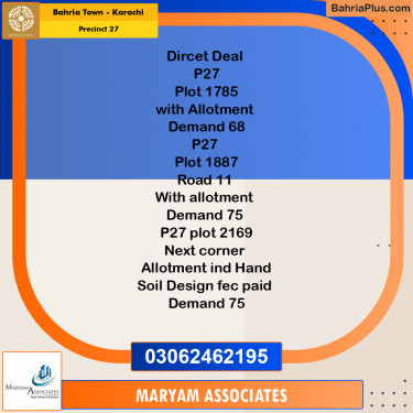 Residential Plot for Sale in Precinct 27 -  Bahria Town, Karachi - (BP-171378)