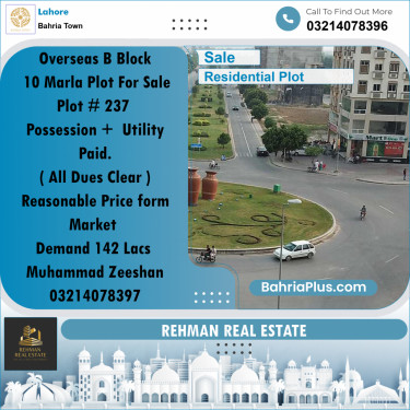 Residential Plot for Sale in Overseas B -  Bahria Town, Lahore - (BP-171424)