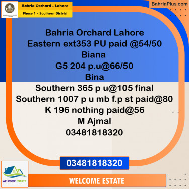 Residential Plot for Sale in Phase 1 - Southern District -  Bahria Orchard, Lahore - (BP-171471)