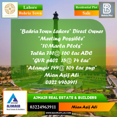 Residential Plot for Sale in Sector F - Talha Block -  Bahria Town, Lahore - (BP-171512)