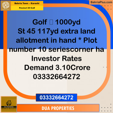 1000 Sq. Yards Residential Plot for Sale in Precinct 20 Golf -  Bahria Town, Karachi - (BP-171569)