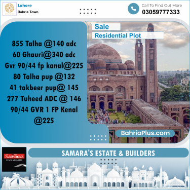 Residential Plot for Sale in Sector F - Talha Block -  Bahria Town, Lahore - (BP-171594)
