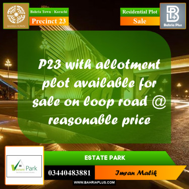 125 Sq. Yards Residential Plot for Sale in Precinct 23 -  Bahria Town, Karachi - (BP-171637)