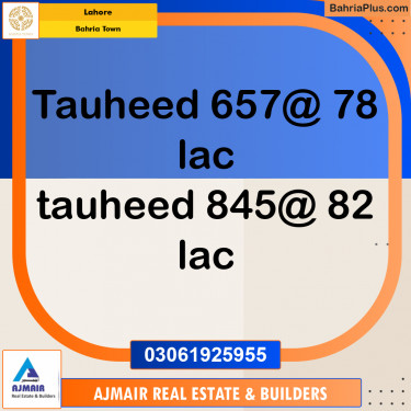 Residential Plot for Sale in Sector F - Tauheed Block -  Bahria Town, Lahore - (BP-171669)
