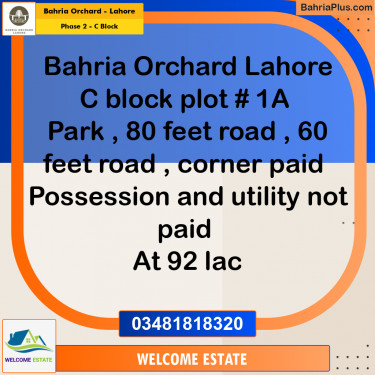 Residential Plot for Sale in Phase 2 - C Block -  Bahria Orchard, Lahore - (BP-171676)