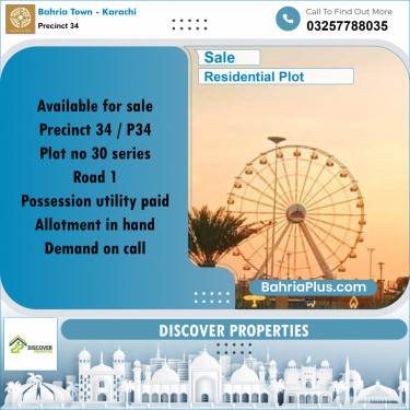 250 Sq. Yards Residential Plot for Sale in Precinct 34 -  Bahria Town, Karachi - (BP-171698)