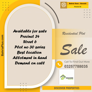 250 Sq. Yards Residential Plot for Sale in Precinct 34 -  Bahria Town, Karachi - (BP-171702)