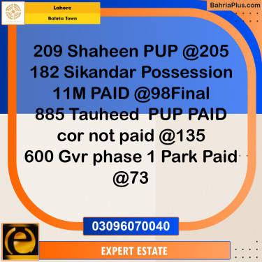 Residential Plot for Sale in Sector B - Shaheen Block -  Bahria Town, Lahore - (BP-171724)