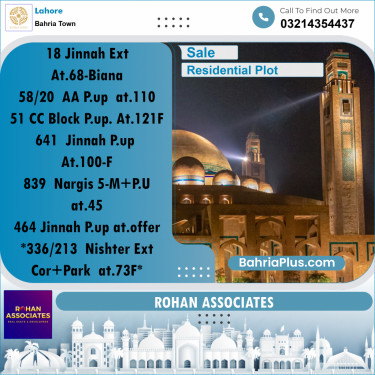 Residential Plot for Sale in Sector E - Jinnah Ext. Block -  Bahria Town, Lahore - (BP-171782)