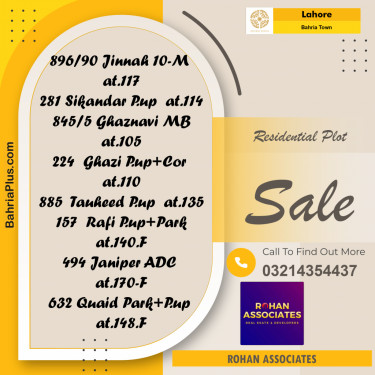 Residential Plot for Sale in Sector E - Jinnah Block -  Bahria Town, Lahore - (BP-171783)