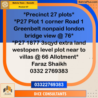 Residential Plot for Sale in Precinct 27 -  Bahria Town, Karachi - (BP-171921)