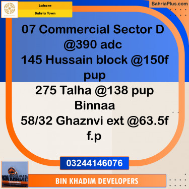 Residential Plot for Sale in Sector C - Nargis/Hussain Block -  Bahria Town, Lahore - (BP-171925)