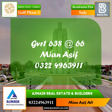 Residential Plot for Sale in Golf Phase 1 -  Bahria Town, Lahore - (BP-171949)