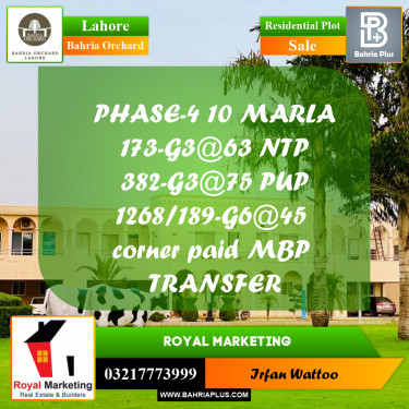 Residential Plot for Sale in Phase 4 - G3 Block -  Bahria Orchard, Lahore - (BP-171993)