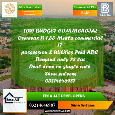 Commercial Plot for Sale in Overseas B Ext. Commercial -  Bahria Town, Lahore - (BP-172077)