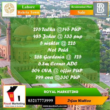 Residential Plot for Sale in Sector F - Talha Block -  Bahria Town, Lahore - (BP-172096)