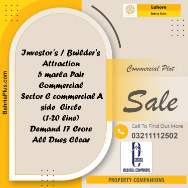 Commercial Plot for Sale in Sector C - A Side -  Bahria Town, Lahore - (BP-172187)