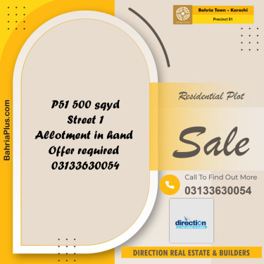 500 Sq. Yards Residential Plot for Sale in Precinct 51 -  Bahria Town, Karachi - (BP-172247)