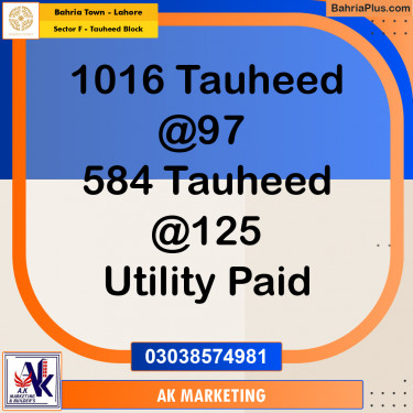 Residential Plot for Sale in Sector F - Tauheed Block -  Bahria Town, Lahore - (BP-172300)