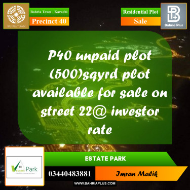 Residential Plot for Sale in Precinct 40 -  Bahria Town, Karachi - (BP-172533)