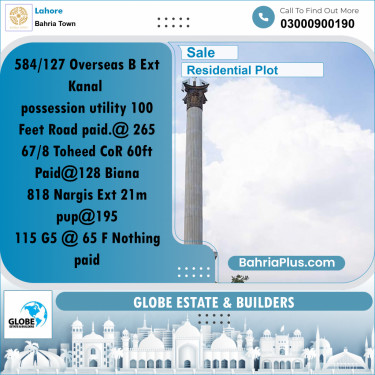 Residential Plot for Sale in Overseas B Ext -  Bahria Town, Lahore - (BP-172620)