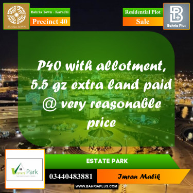Residential Plot for Sale in Precinct 40 -  Bahria Town, Karachi - (BP-172631)