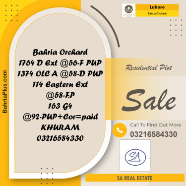 Residential Plot for Sale in Phase 2 - D Block -  Bahria Orchard, Lahore - (BP-172655)