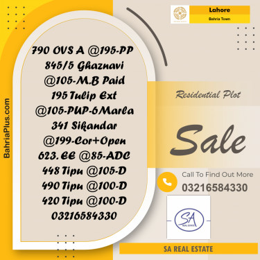 Residential Plot for Sale in Overseas A -  Bahria Town, Lahore - (BP-172657)