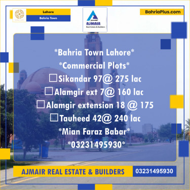 Commercial Plot for Sale in Sector F - Sikandar Commercial -  Bahria Town, Lahore - (BP-172664)