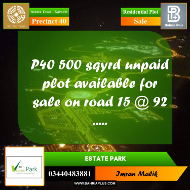 Residential Plot for Sale in Precinct 40 -  Bahria Town, Karachi - (BP-172701)