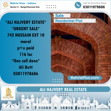 Residential Plot for Sale in Sector C - Nargis/Hussain Ext. -  Bahria Town, Lahore - (BP-172729)