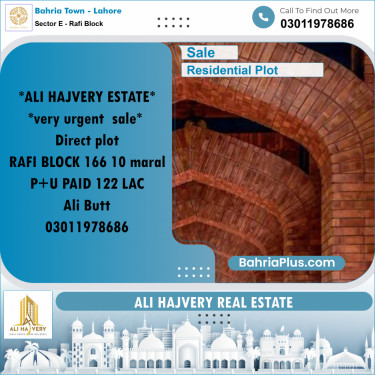 Residential Plot for Sale in Sector E - Rafi Block -  Bahria Town, Lahore - (BP-172734)