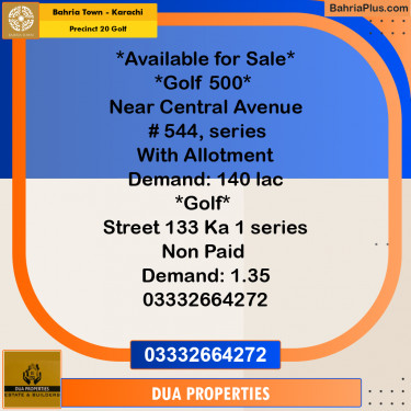 500 Sq. Yards Residential Plot for Sale in Precinct 20 Golf -  Bahria Town, Karachi - (BP-172752)