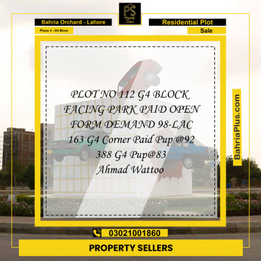 Residential Plot for Sale in Phase 4 - G4 Block -  Bahria Orchard, Lahore - (BP-172815)