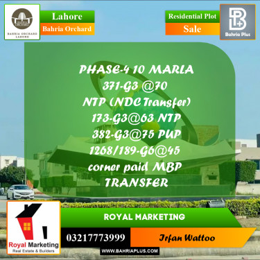 Residential Plot for Sale in Phase 4 - G3 Block -  Bahria Orchard, Lahore - (BP-172834)