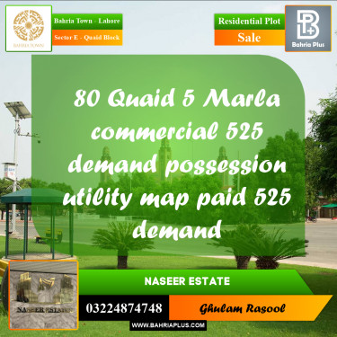 Residential Plot for Sale in Sector E - Quaid Block -  Bahria Town, Lahore - (BP-172903)