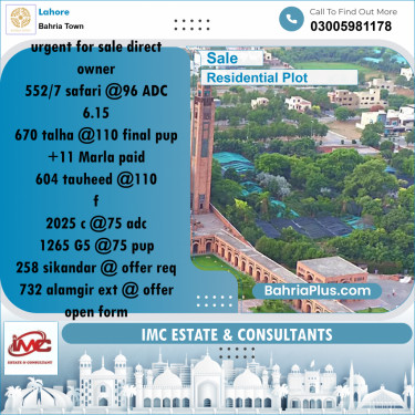 Residential Plot for Sale in Sector B - Safari Villas -  Bahria Town, Lahore - (BP-173014)