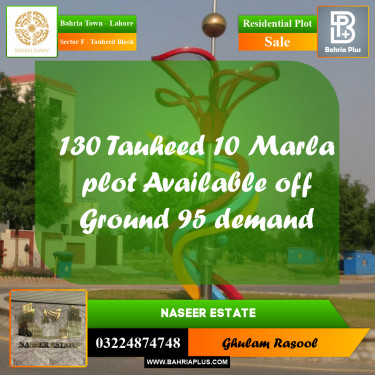 Residential Plot for Sale in Sector F - Tauheed Block -  Bahria Town, Lahore - (BP-173032)