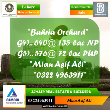 Residential Plot for Sale in Phase 4 - G4 Block -  Bahria Orchard, Lahore - (BP-173103)