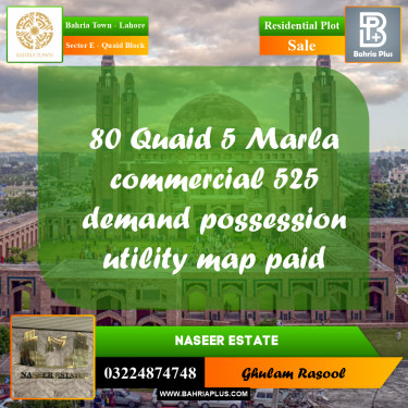 Residential Plot for Sale in Sector E - Quaid Block -  Bahria Town, Lahore - (BP-173155)