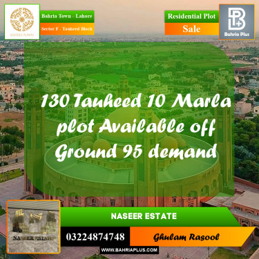Residential Plot for Sale in Sector F - Tauheed Block -  Bahria Town, Lahore - (BP-173160)