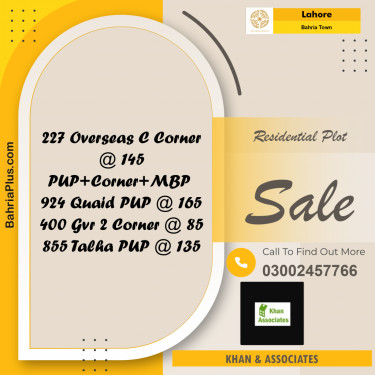 Residential Plot for Sale in Overseas C -  Bahria Town, Lahore - (BP-173236)