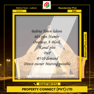 Residential Plot for Sale in Overseas A -  Bahria Town, Lahore - (BP-173284)
