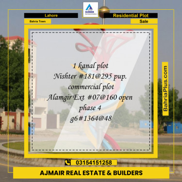 Residential Plot for Sale in Sector E - Nishtar Block -  Bahria Town, Lahore - (BP-173295)