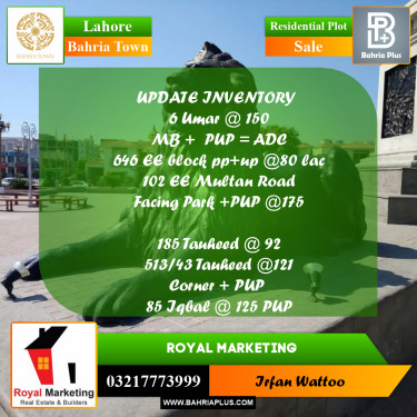 Residential Plot for Sale in Sector B - Umer Block -  Bahria Town, Lahore - (BP-173338)