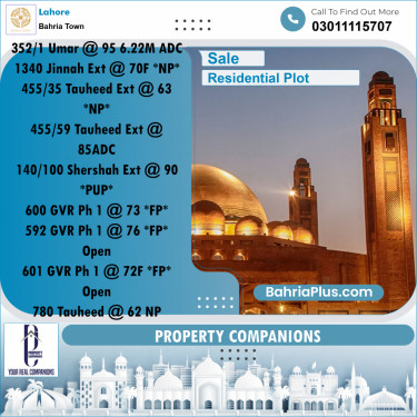Residential Plot for Sale in Sector B - Umer Block -  Bahria Town, Lahore - (BP-173347)